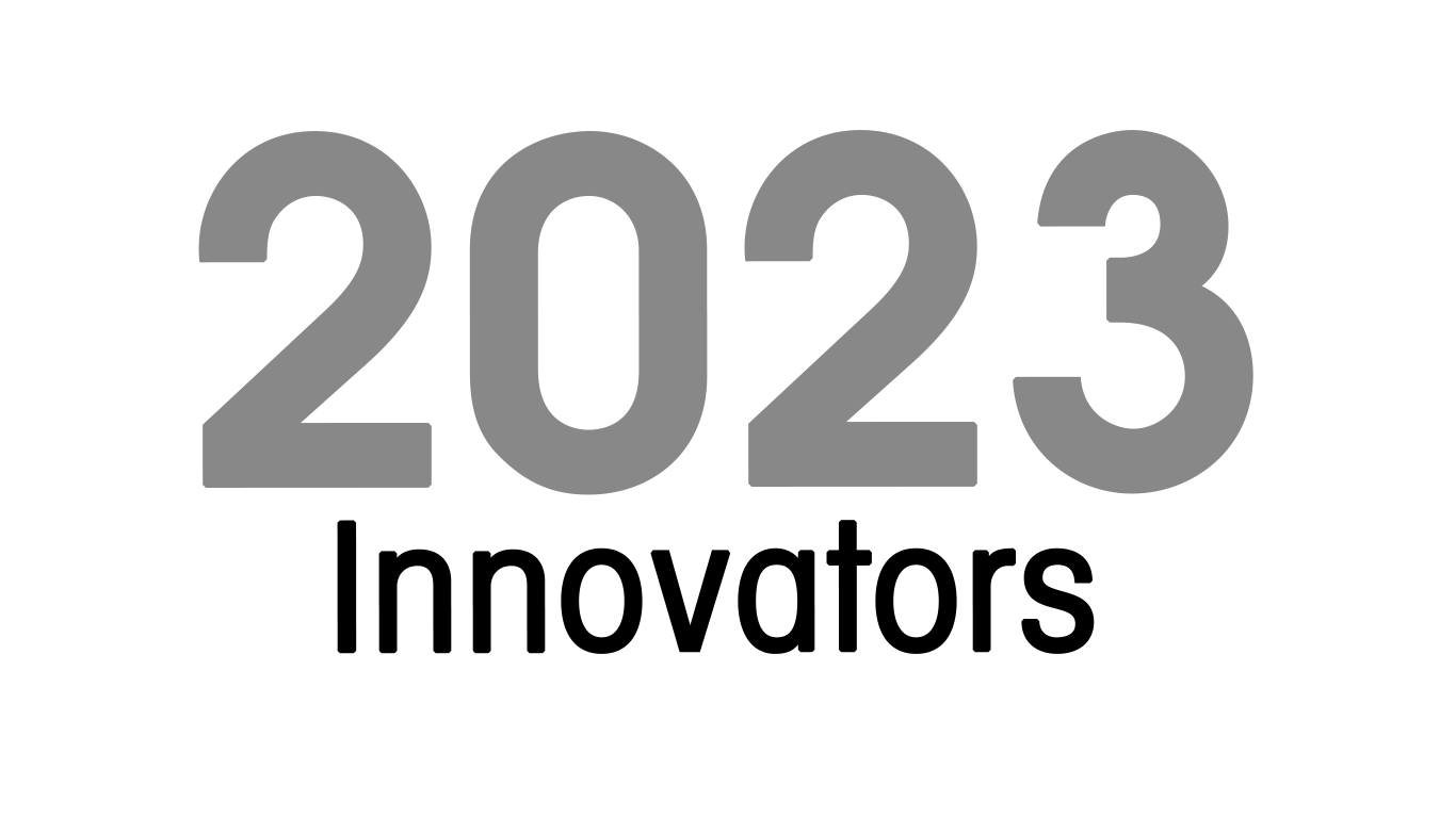 The year 2023 displayed in large gray numbers above the word innovators is underneath in smaller black numbers.
