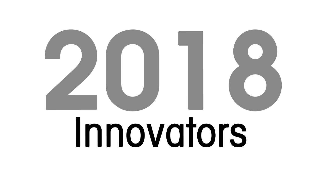 The year 2018 displayed in large gray numbers above the word innovators is underneath in smaller black numbers.