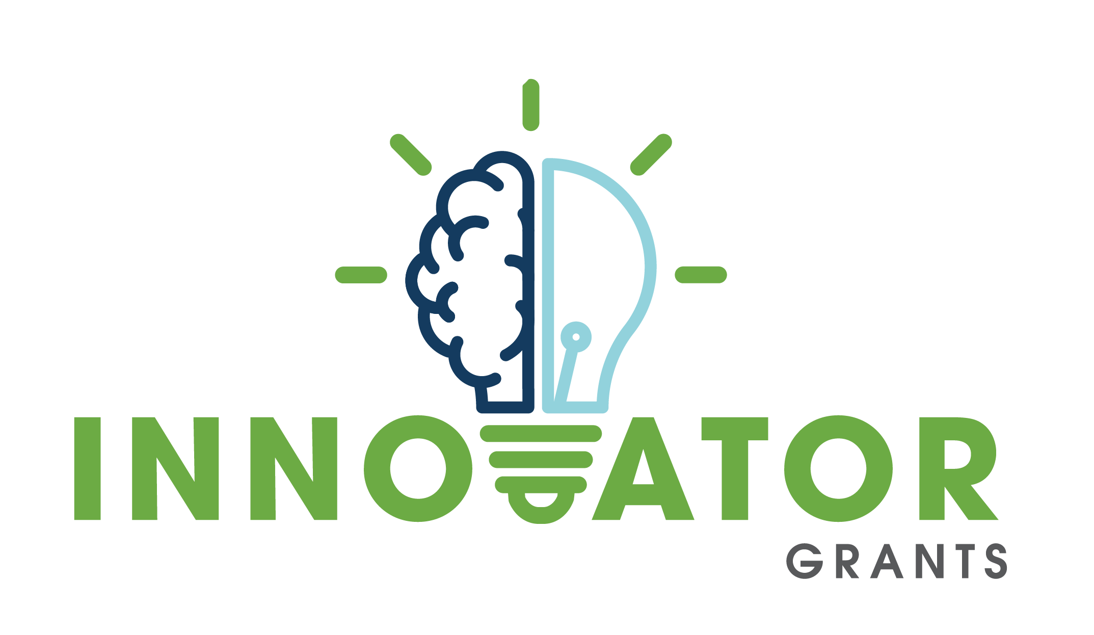 A logo featuring a human brain and a light bulb merged together with the word 'INNOVATOR' in green capital letters and 'GRANTS' in smaller black letters below.