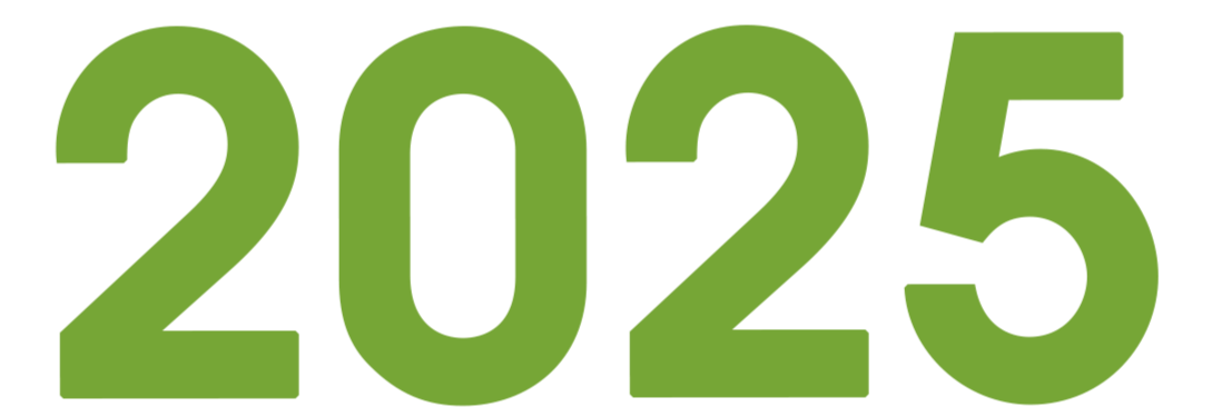 Large green text displaying the year 2025.