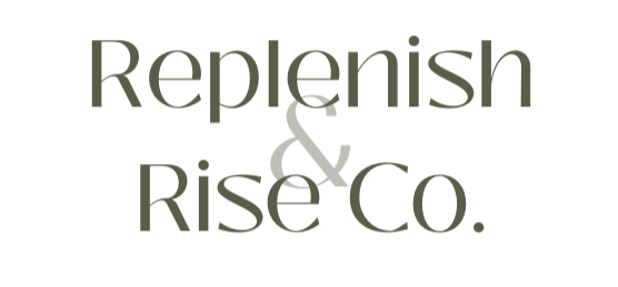 The logo for Replenish & Rise Co. with the company name in stylized text.