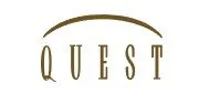 The word 'QUEST' in gold lettering on a white background.