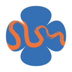 Blue flower with orange squiggle in the center