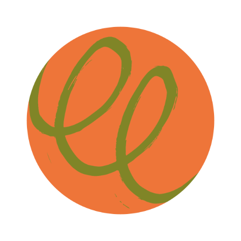 Logo featuring an orange circle with a green, looping line inside.