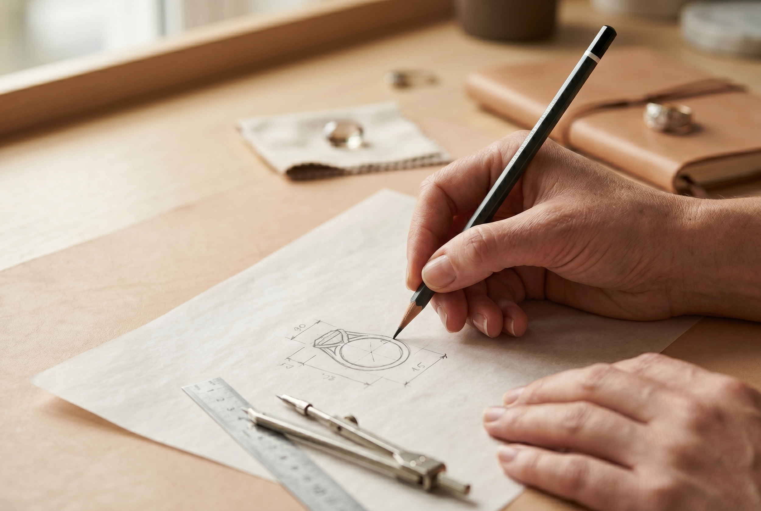 Croquis technique d'une bague en cours de conception 3D