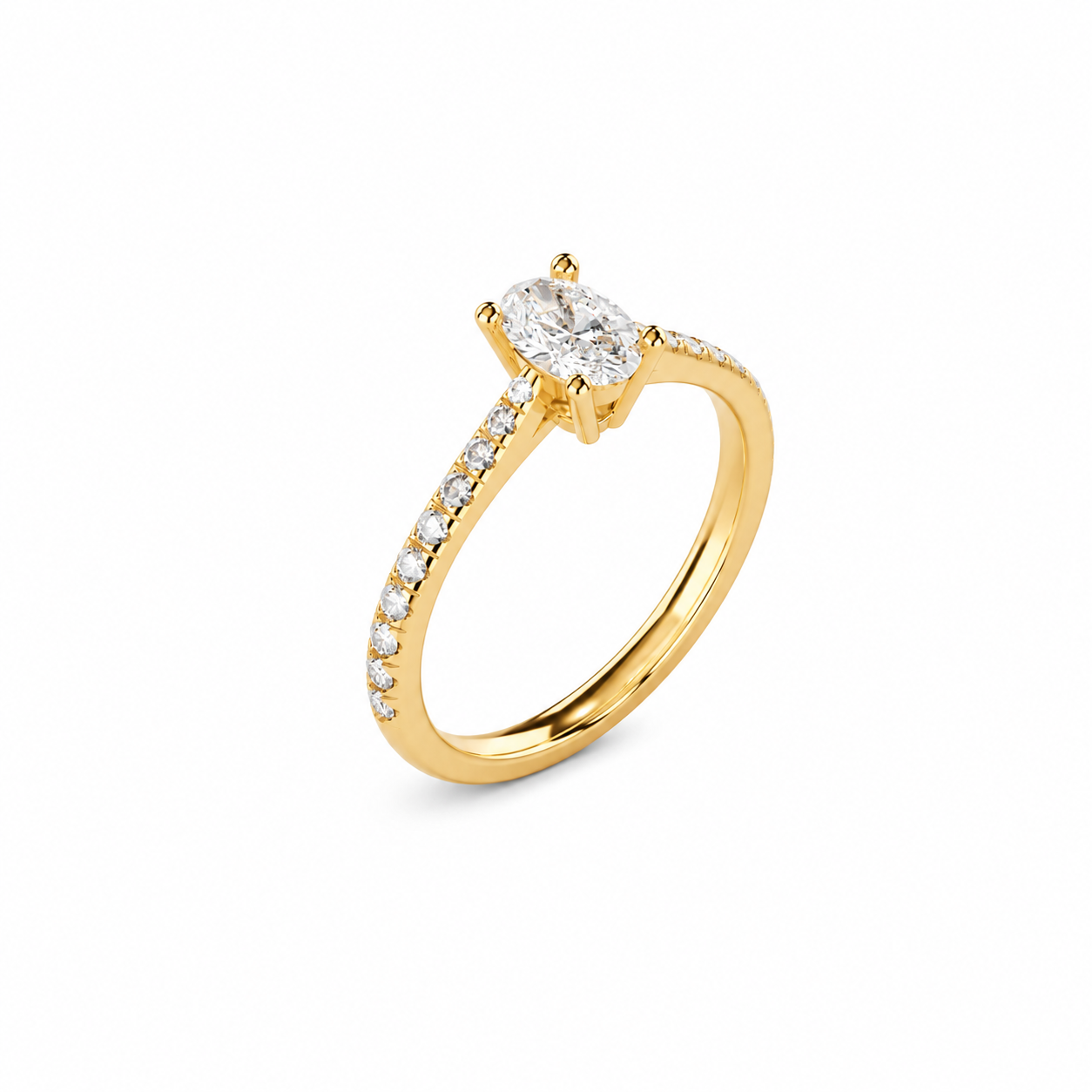 Solitaire pavé ovale - Or jaune