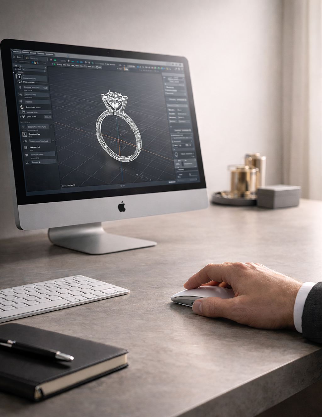 Modélisation 3D d'une bague en cours sur écran d'ordinateur — BARA