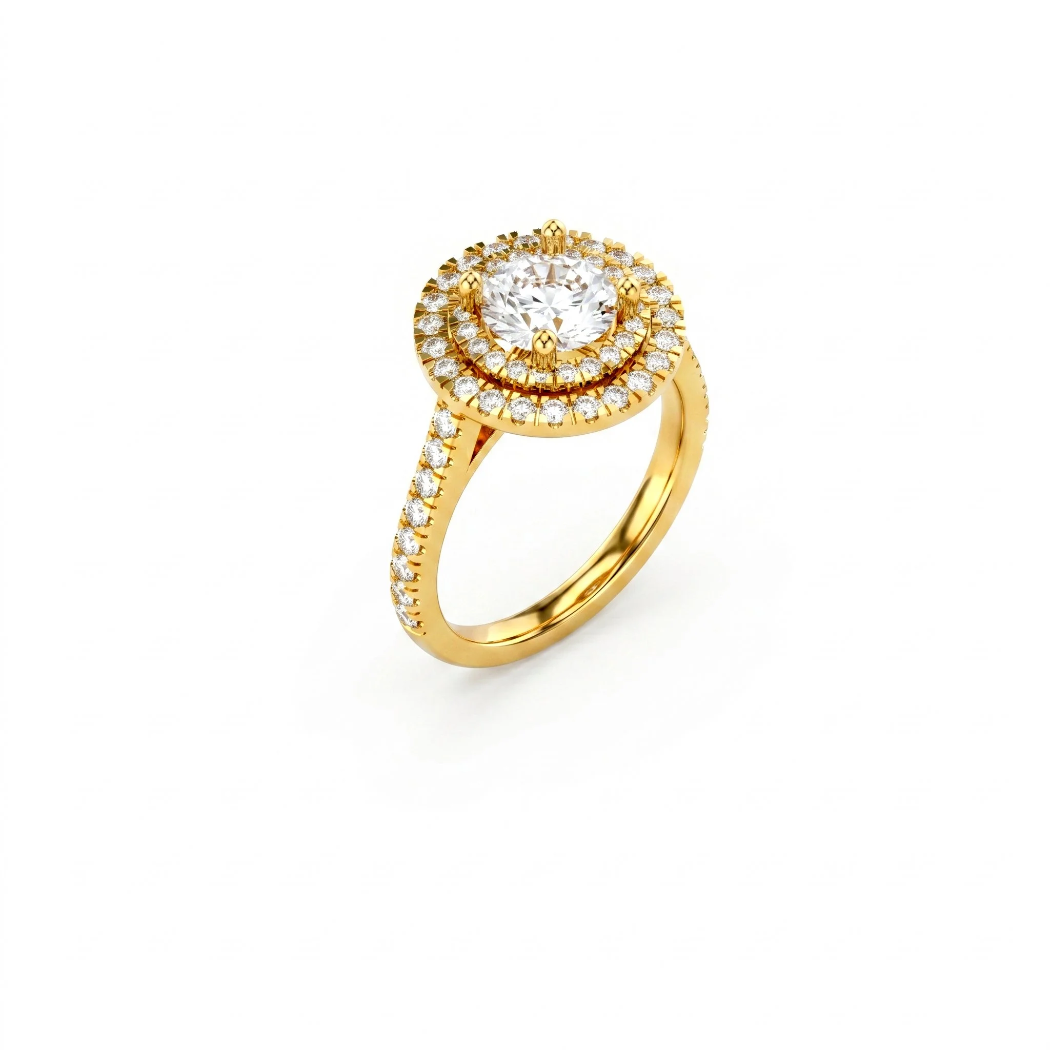 Solitaire pavé double halo - Or jaune
