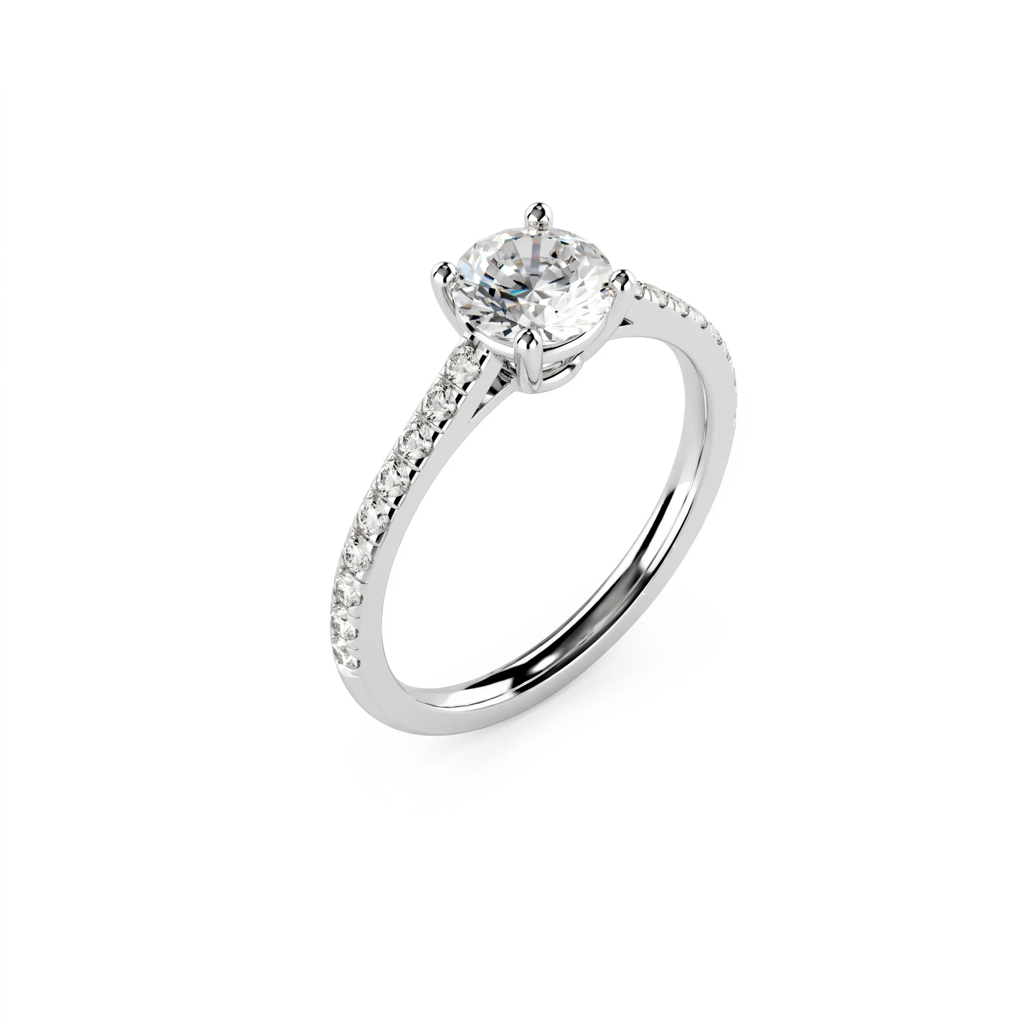 Solitaire pavé brillant rond - Or blanc