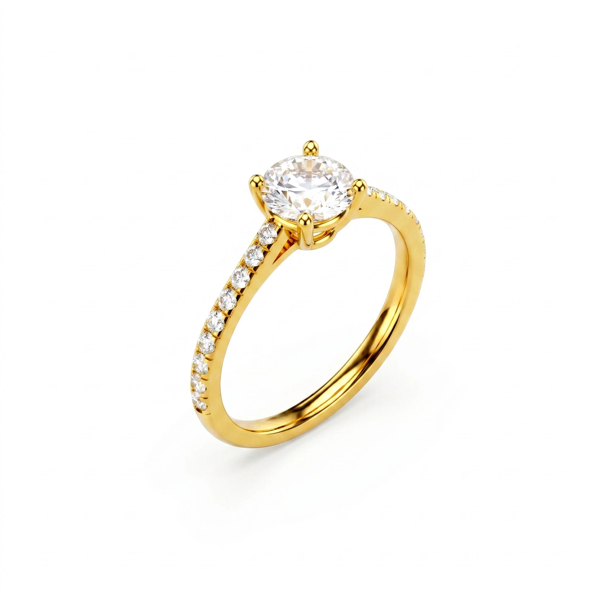 Solitaire pavé brillant rond - Or jaune
