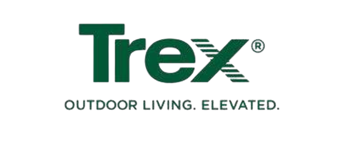 Tr eX outdoor living elevated logo with green and gray text on black background.
