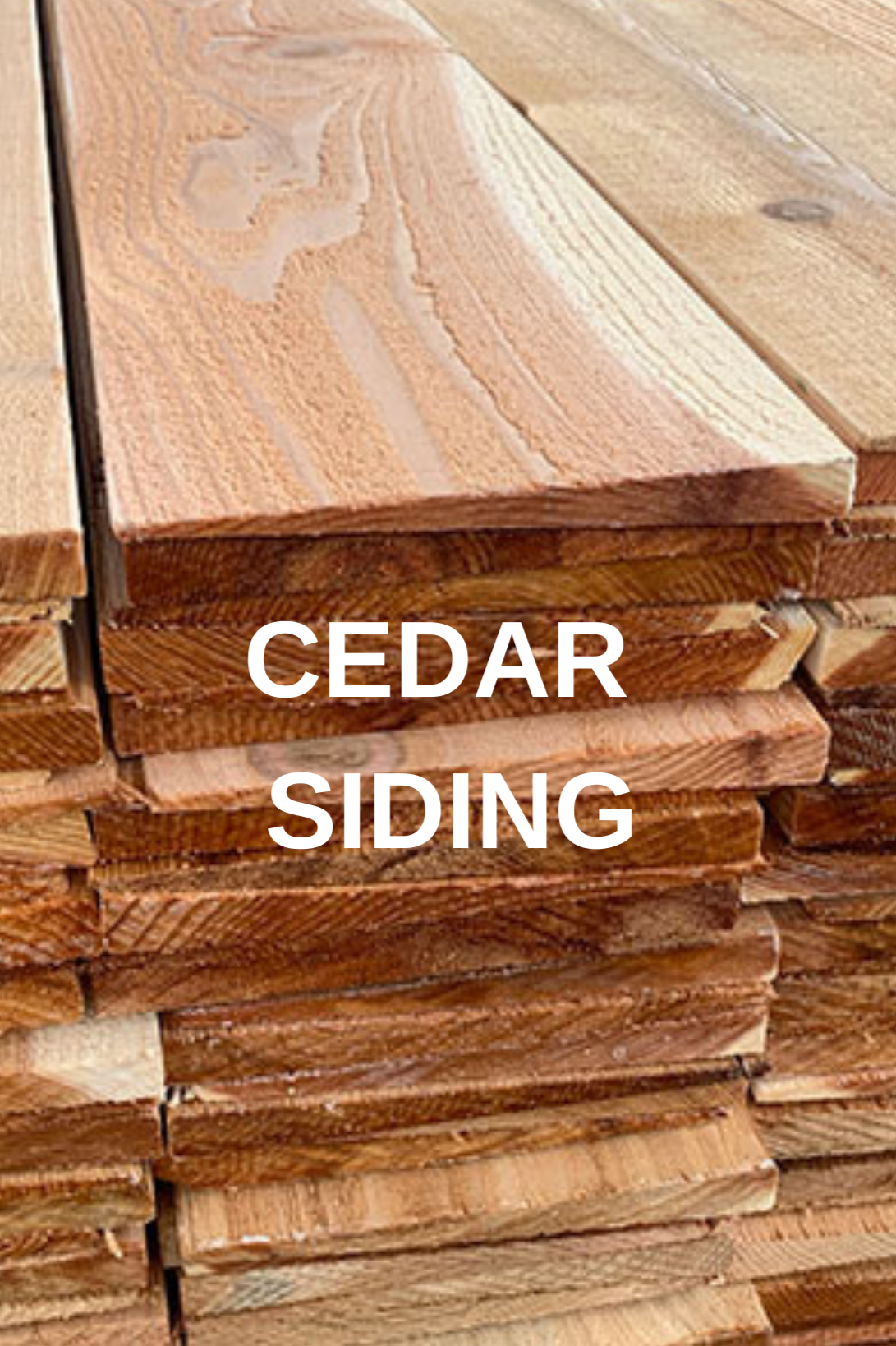 Stacked cedar siding planks.