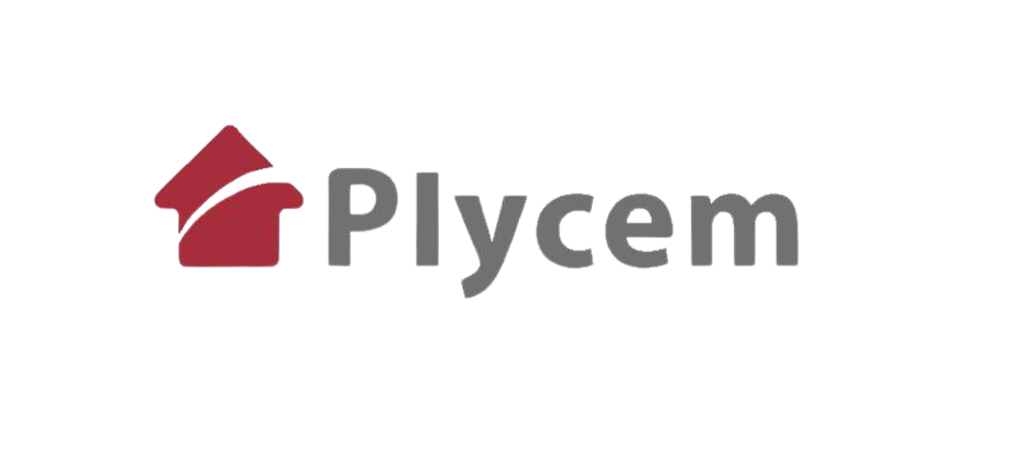 Plycem logo with a red house icon next to the word 'Plycem' in gray text.