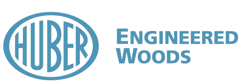 Logo for Huber Engineered Woods with blue text on a black background