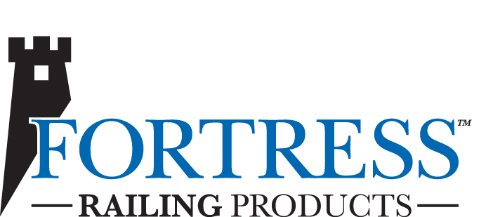 Fortress Railing Products logo with a black castle tower icon and blue and black text.