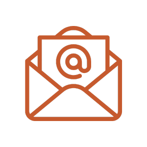 Outline of an email envelope with an at symbol (@) inside.