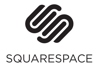 Das Squarespace-Logo, bestehend aus stilisierten, schwarzen Linien, und der Schriftzug "SQUARESPACE" darunter.