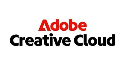 Adobe Creative Cloud Logo mit rotem Adobe-Text und schwarzem Creative Cloud-Text auf Weiß.