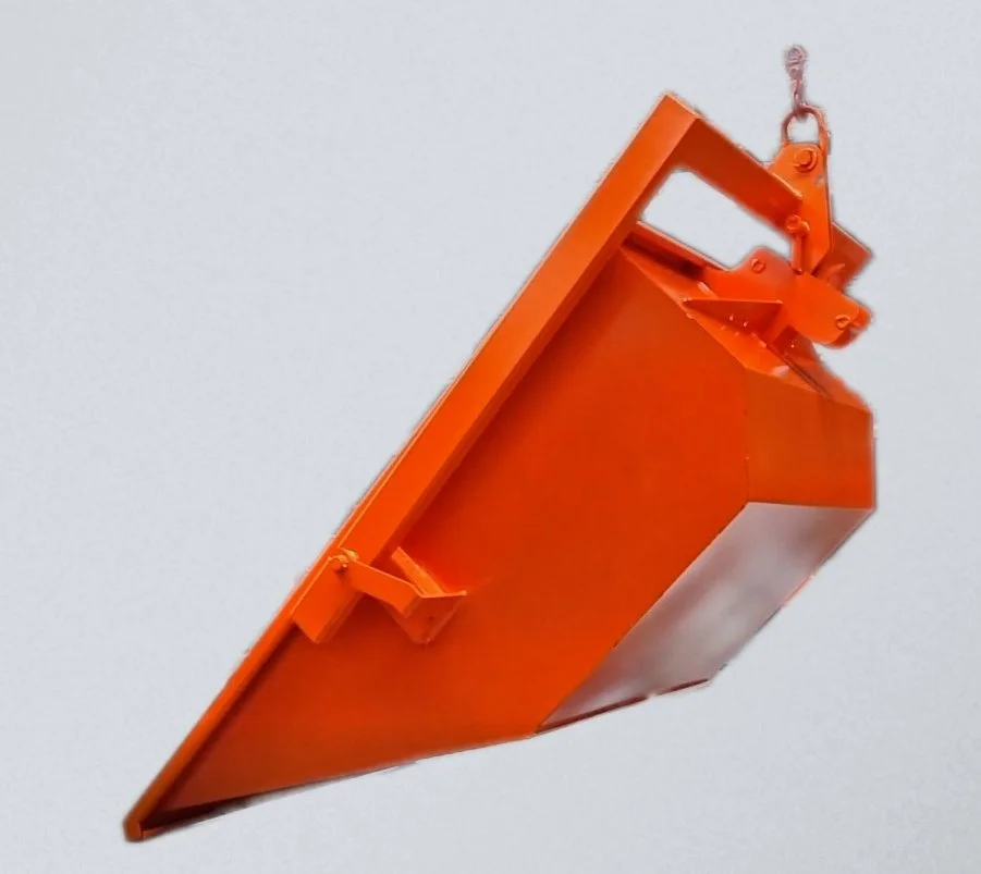 Eichinger Orange Crane Skip Pan being lifted to dump out