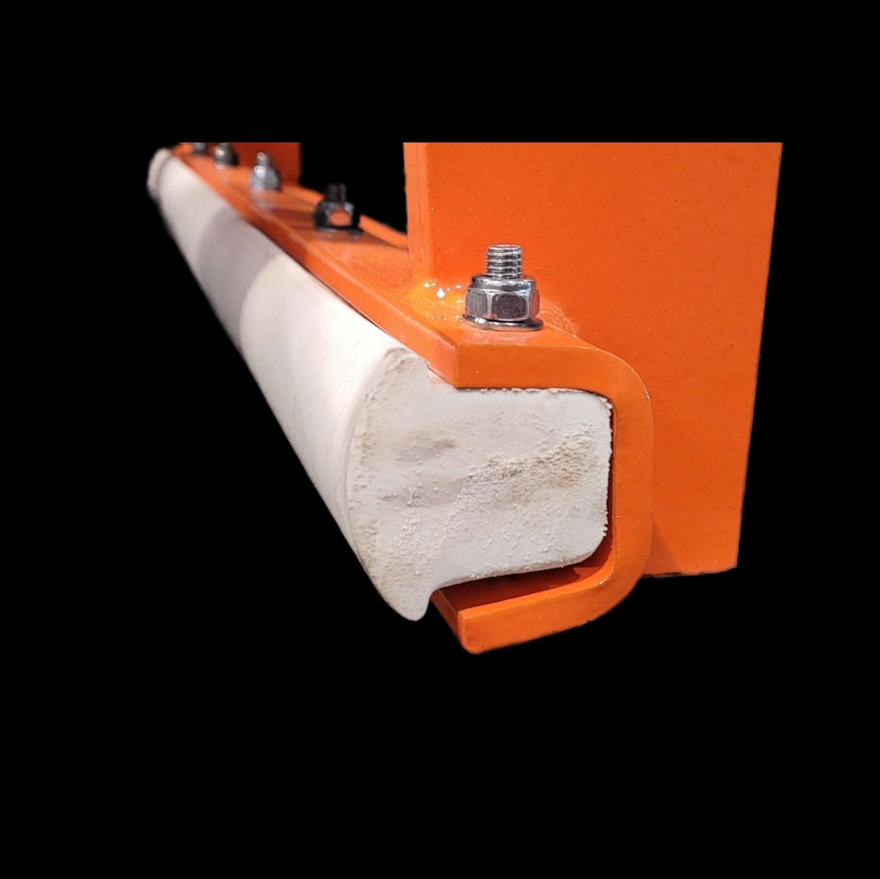 Clamp surface close up black background. This clamp is available for rent as a below the hook item from Crane Gear