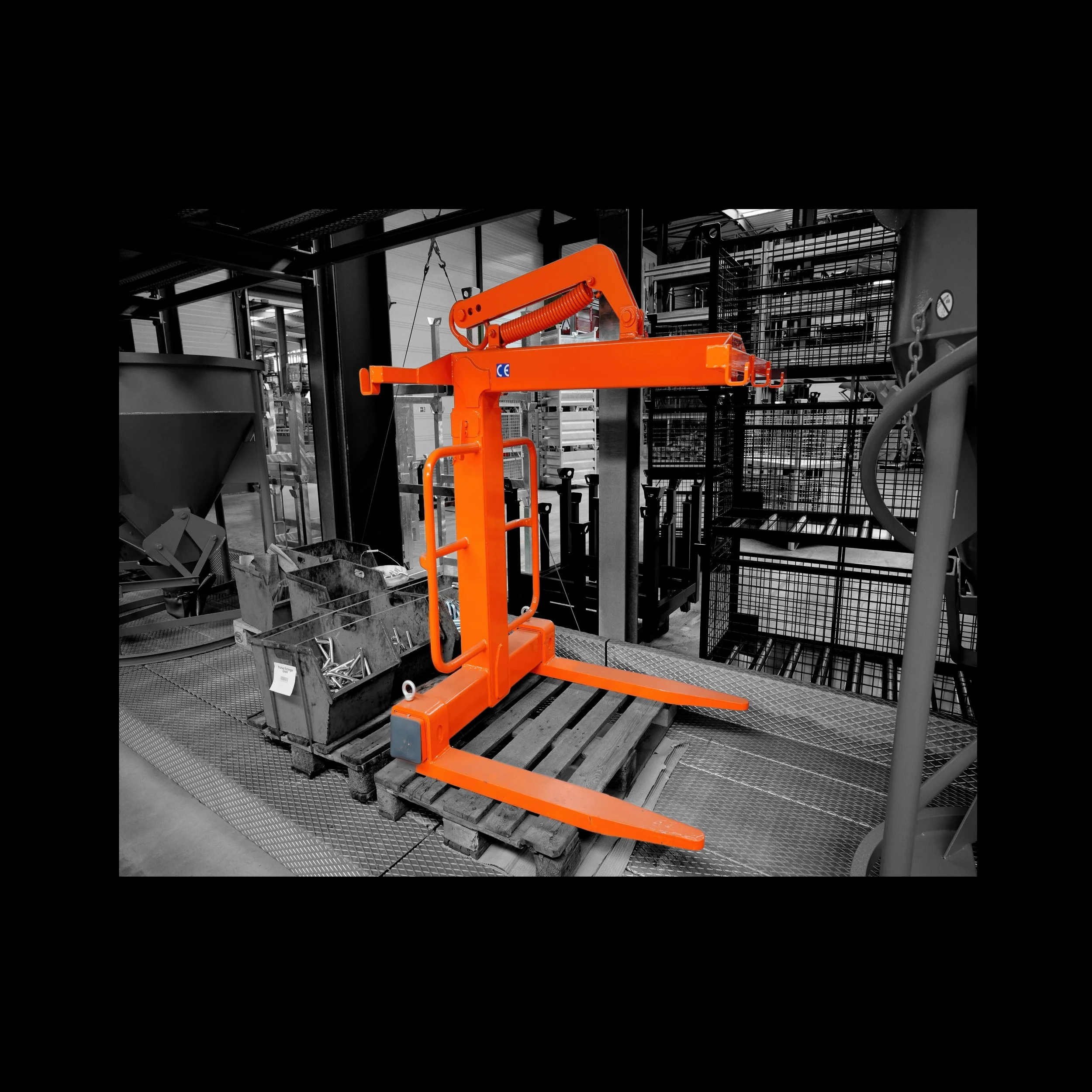 Crane Pallet forks for rent with a net. 4400 lb capacity crane forks available with a safety net.