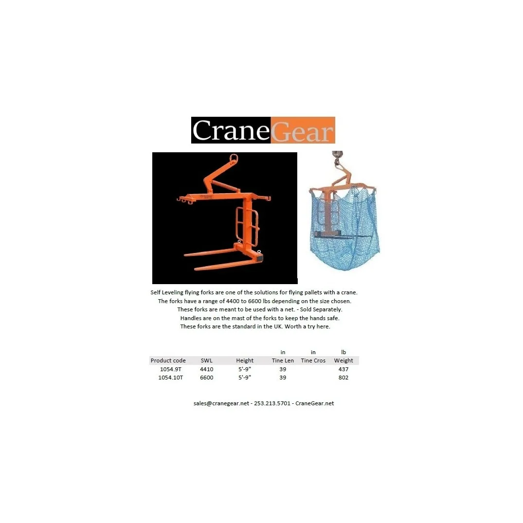 Crane Forks rated at 4400 lbs with a safety net brochure.