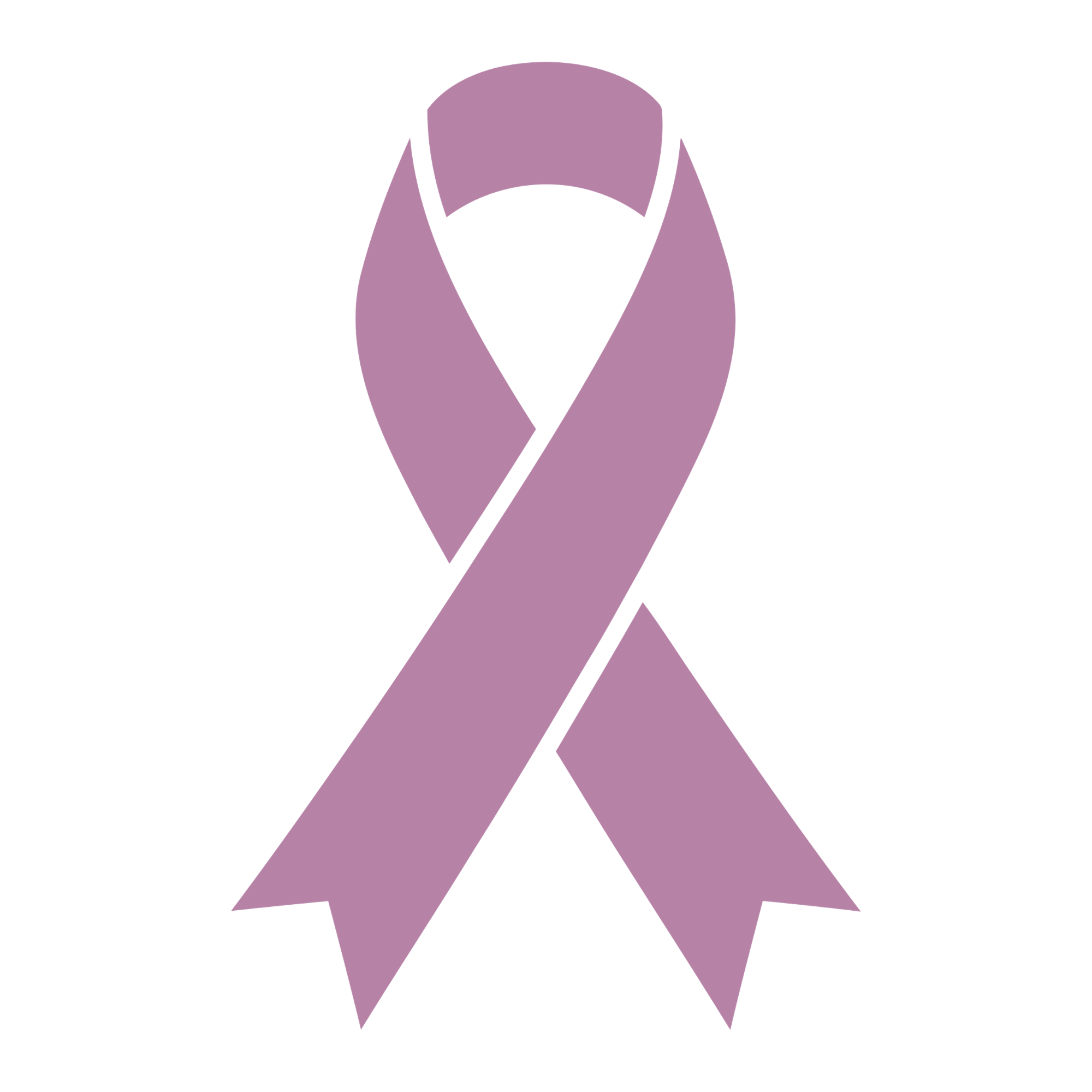 Purple ribbon cancer symbol with a loop at the top and two tails at the bottom, representing awareness or support for a cause.