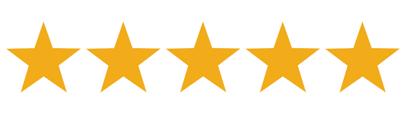 Five gold stars in a row, symbolizing a five-star rating.