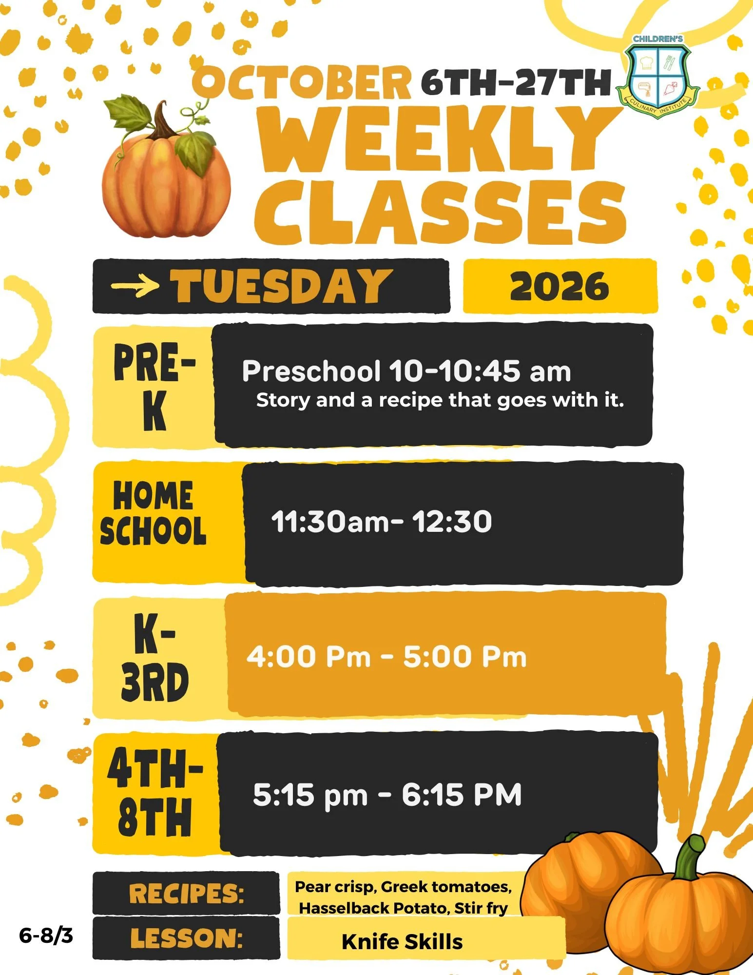 10/26 Weekly classes k-3rd grade PBO