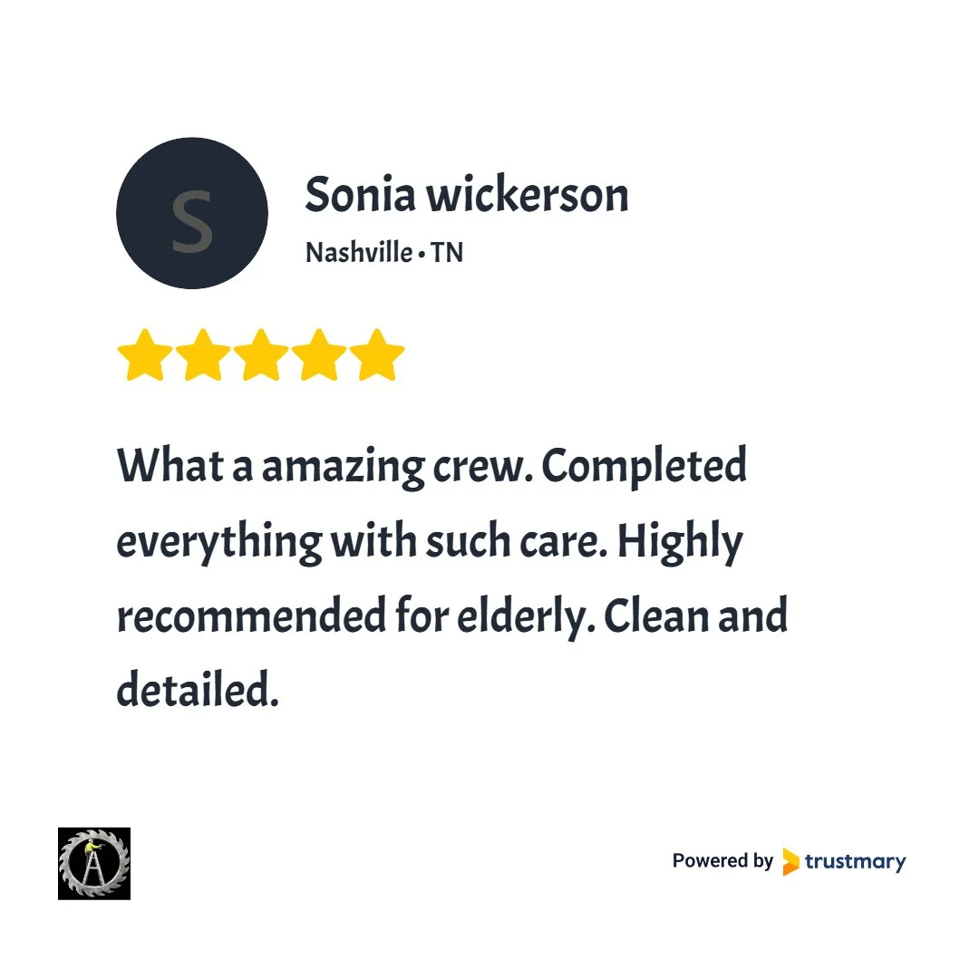 Review for Sonia Wickerson from Nashville, TN, with five stars, praising the care of the crew, highly recommended for elders, emphasizing cleanliness and detail.