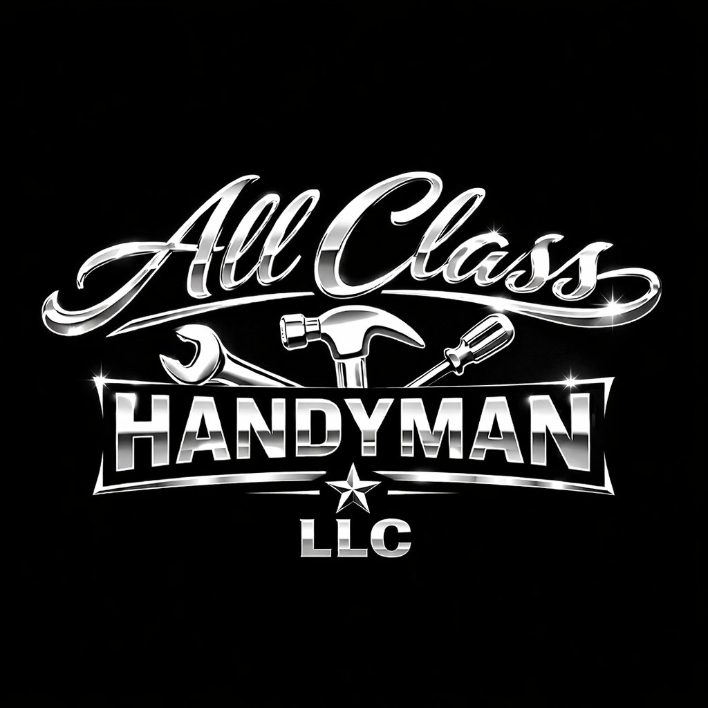 Logo for 'All Class Handyman LLC' featuring a wrench, hammer, and screwdriver.