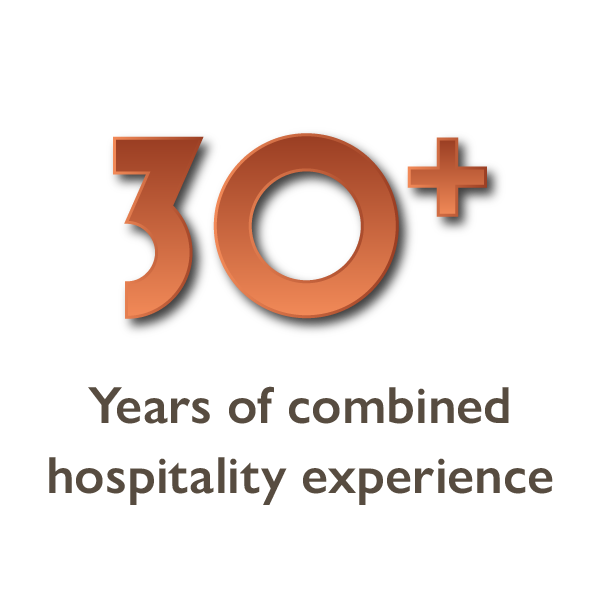 A graphic showing that we have 30+ years of combined hospitality experience.