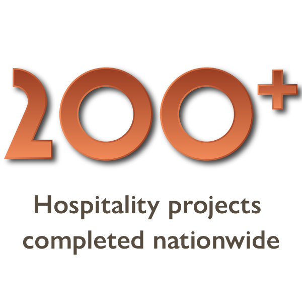 A graphic showing that we have completed more than 200 hospitality projects across the US.