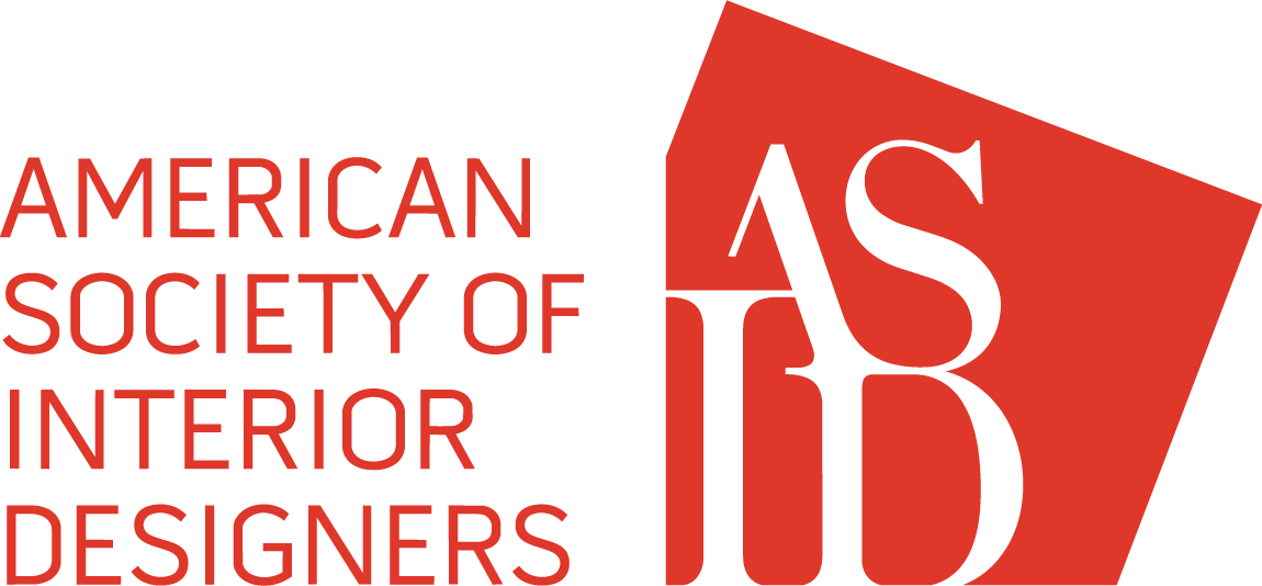 Logo of the American Society of Interior Designers with red and black text and shapes.