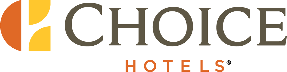 The logo of Choice Hotels, featuring a stylized icon with orange and yellow elements, and the text 'Choice Hotels' in black and orange.