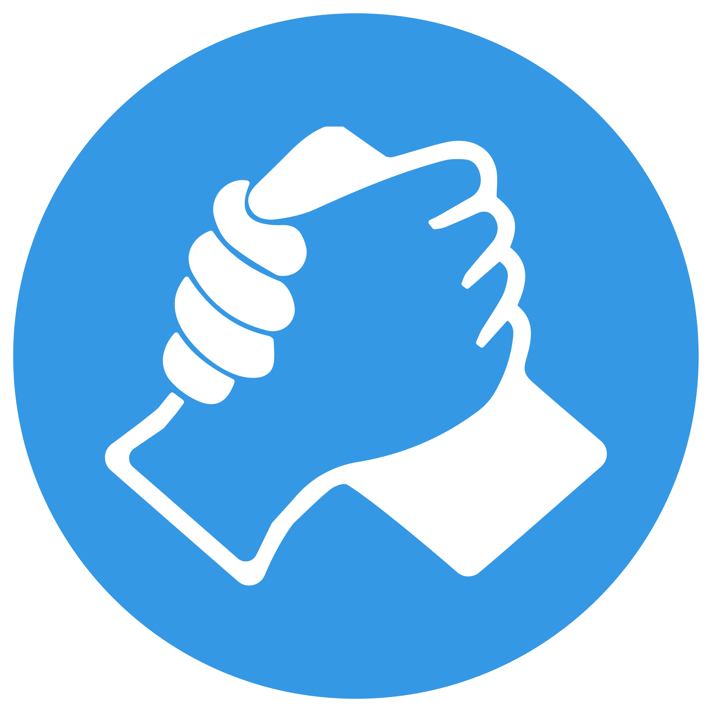 Icon of two hands clasped together in a handshake inside a blue circle.