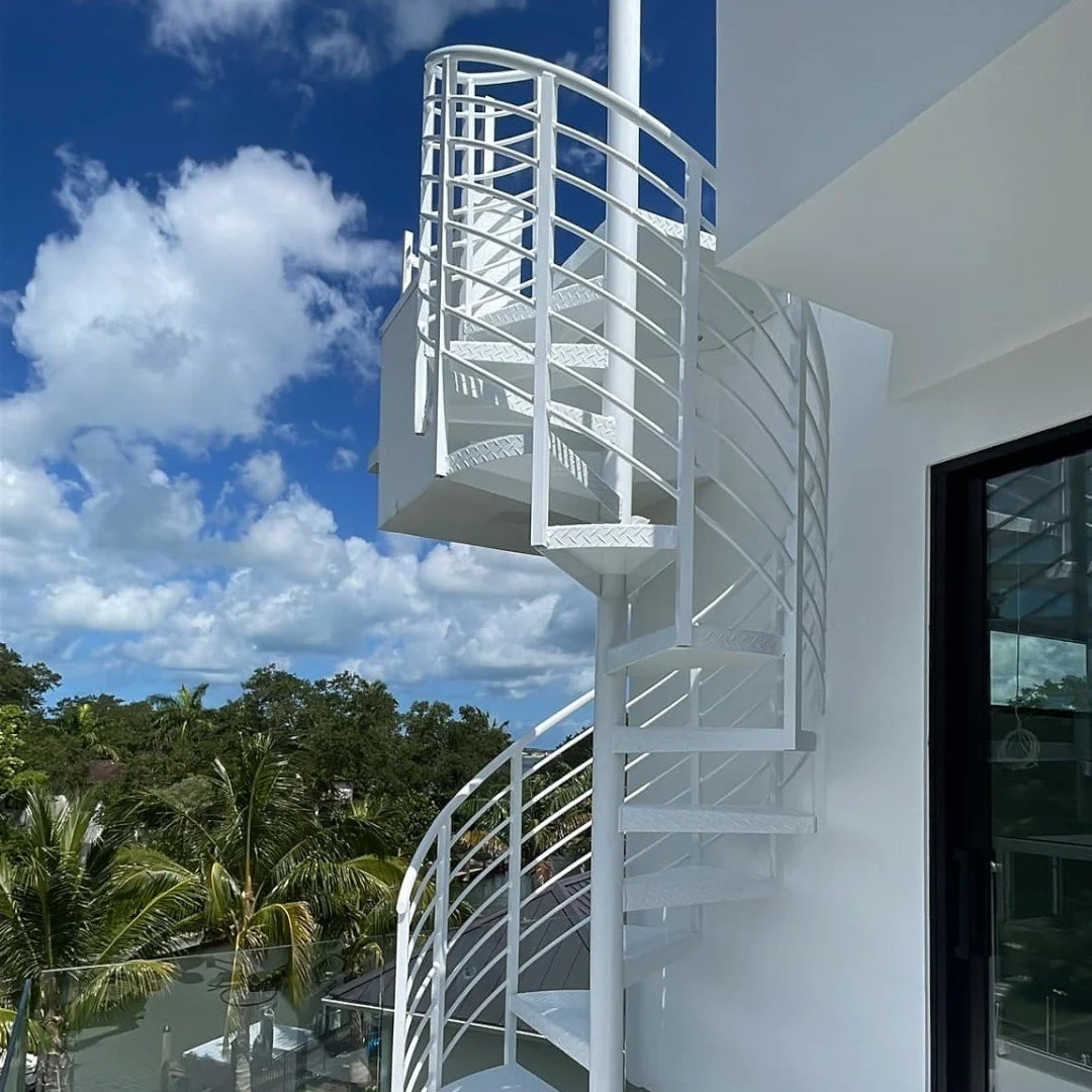 White aluminum spiral staircase
