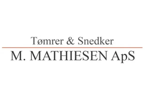 Logo for Tømrer & Snedker M. Mathiesen ApS med sort tekst på hvid baggrund