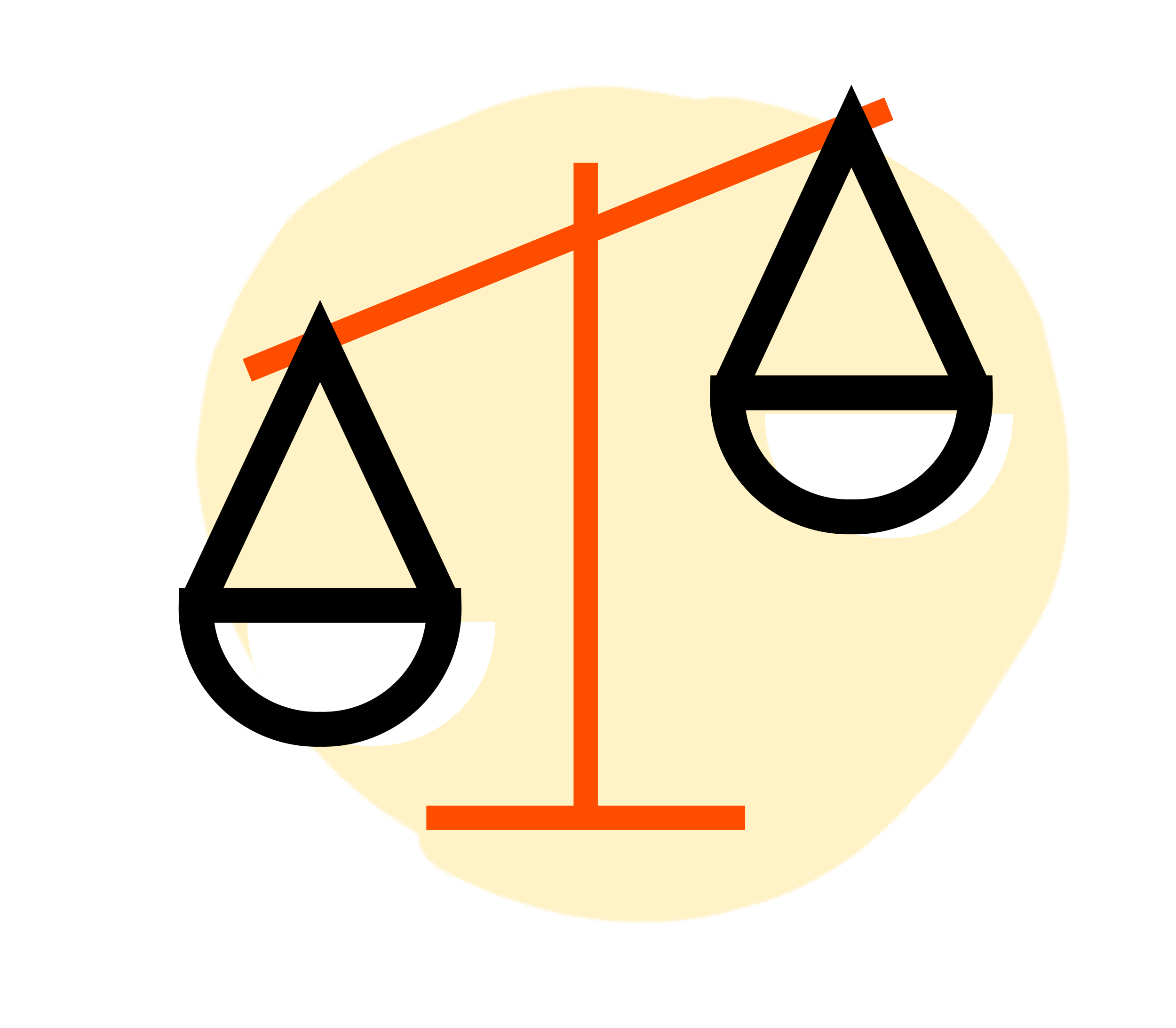 Scale balance icon with a yellow circular background.