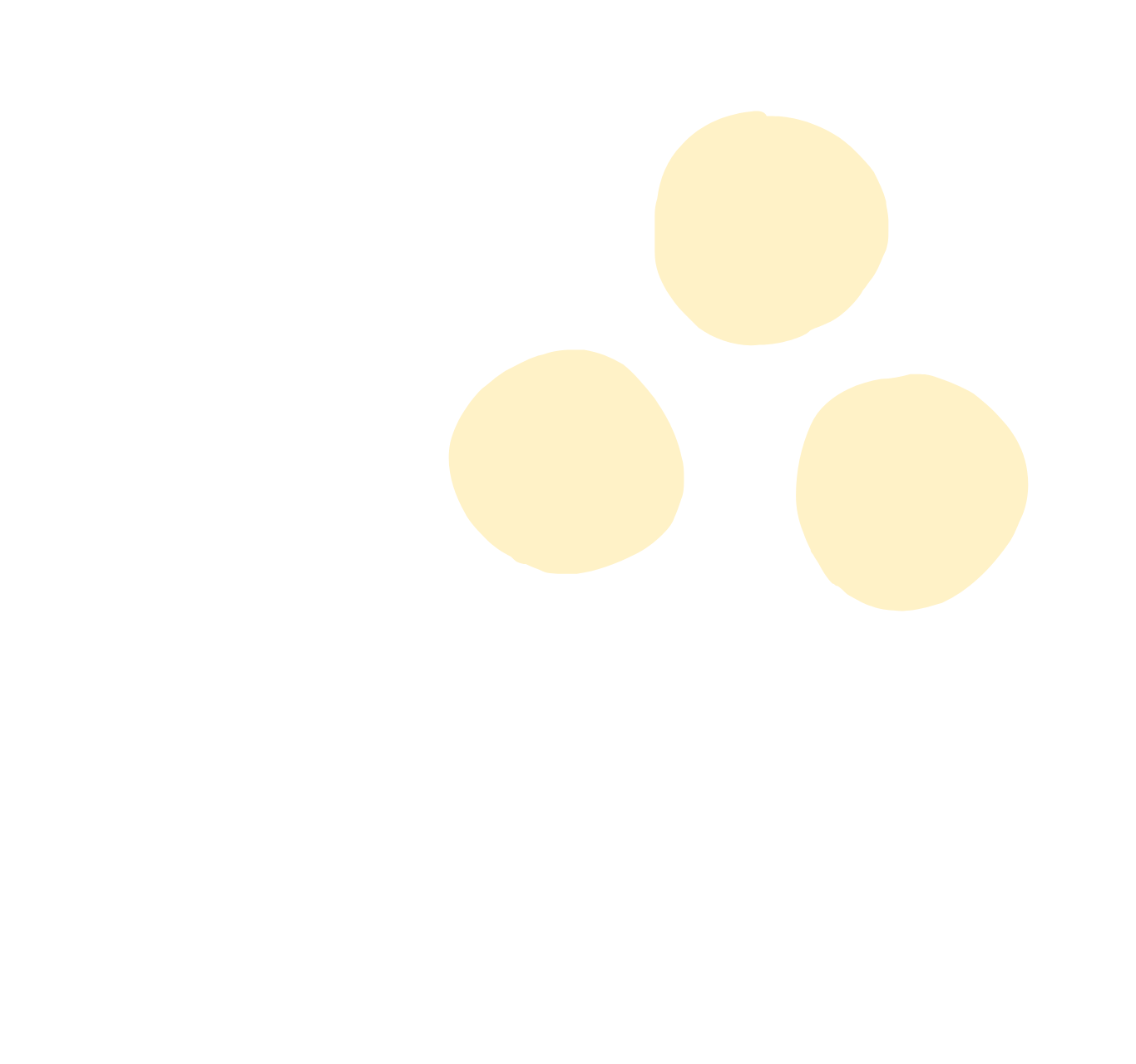 Black background with three yellow circles arranged around the letter 'e' in the center.