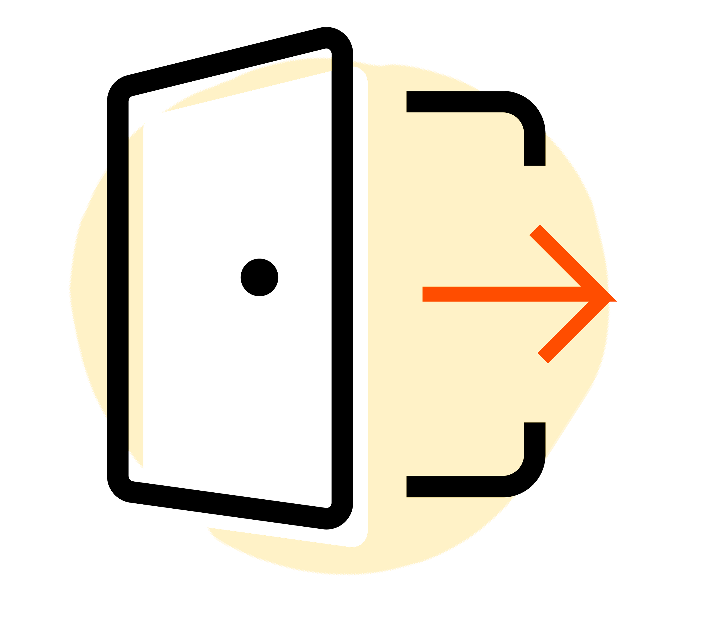 A fire alarm with a white faceplate and a red arrow pointing to the right, set against a yellow circular background.