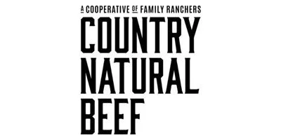 Text stating 'A Cooperative of Family Ranchers, Country Natural Beef' in black capital letters on a white background.