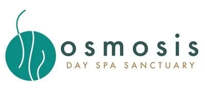 Logo for Osmosis Day Spa Sanctuary with teal and brown colors.