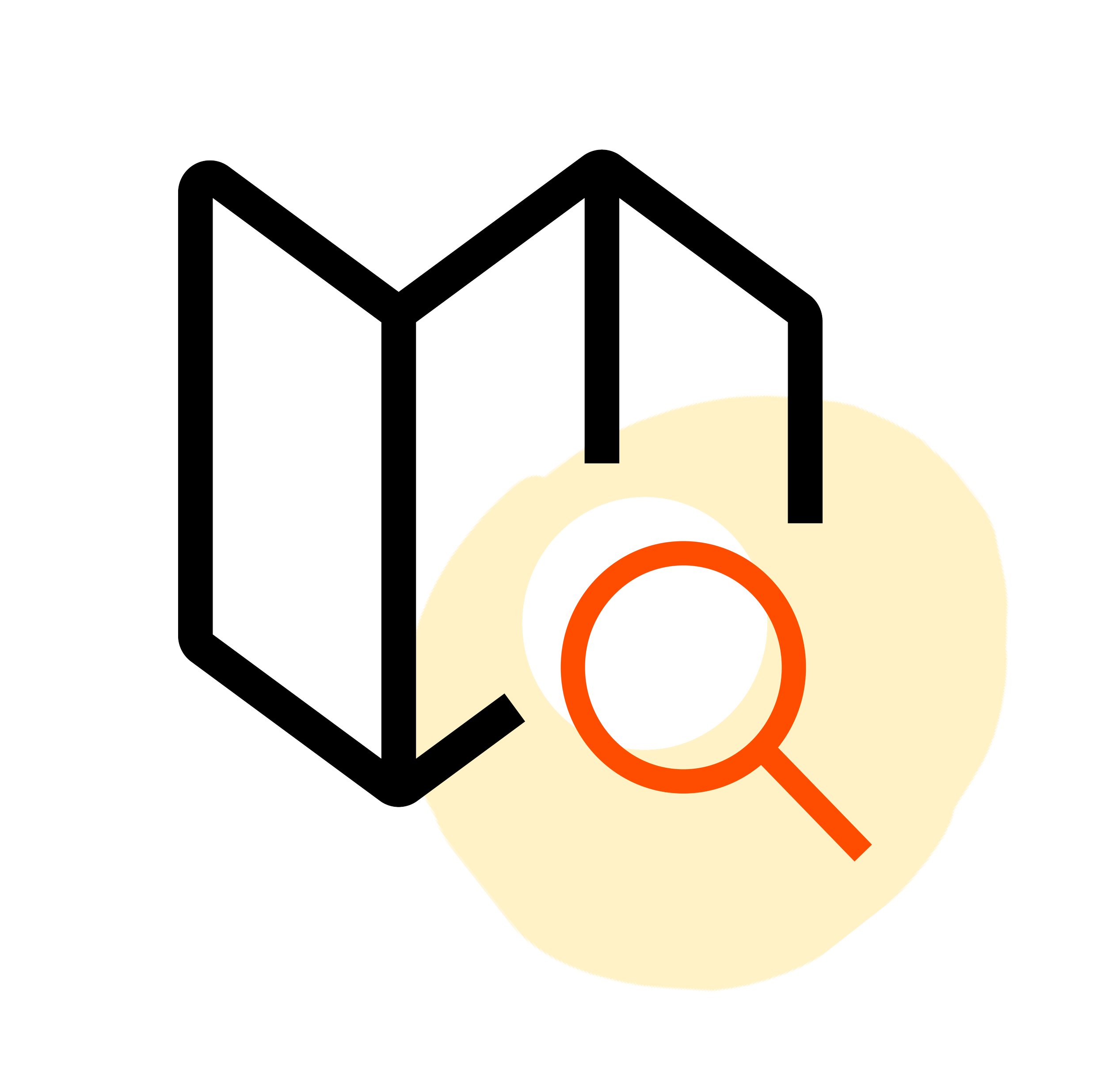 Isometric illustration of open book, magnifying glass, and yellow circle on black background.