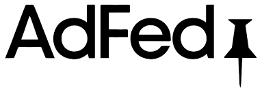 AdFed logo in black text with a pushpin icon integrated into the letter 'd'.