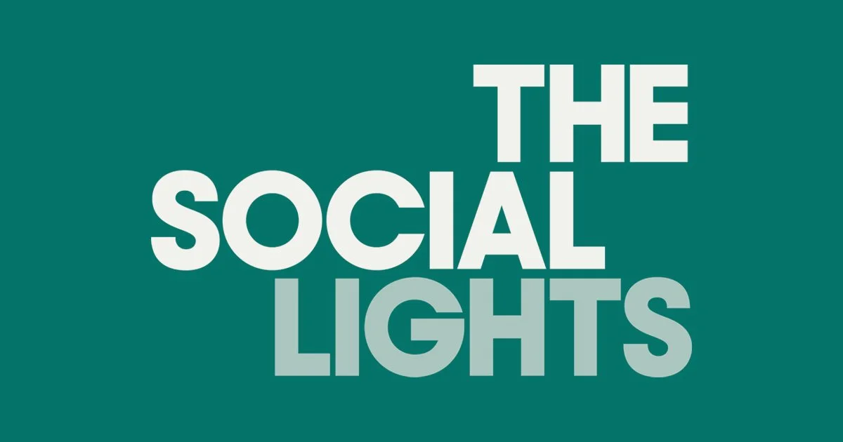 Text reading 'The Social Lights' on a teal background.