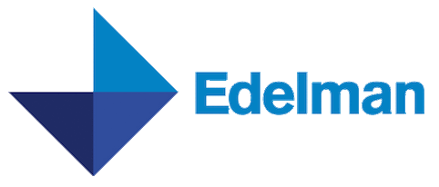 Edelman logo with a stylized geometric design in blue and black