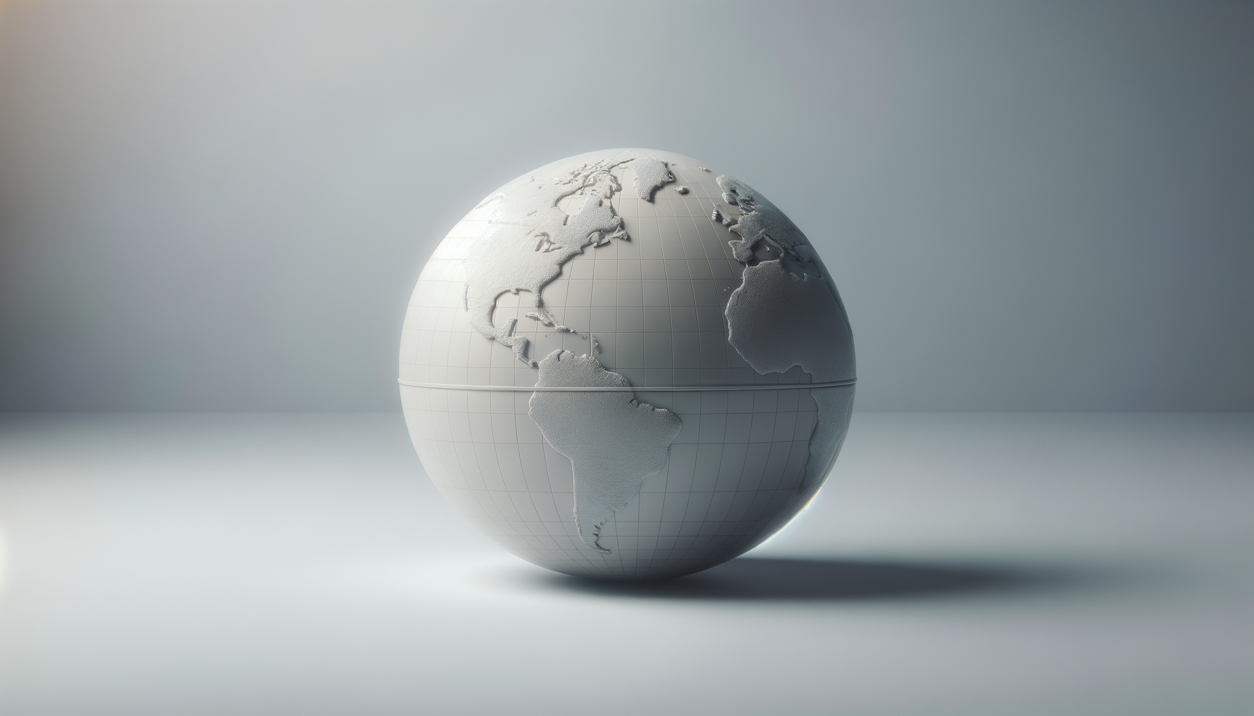 A white globe with 3D textured continents resting on a smooth surface, representing global language services.