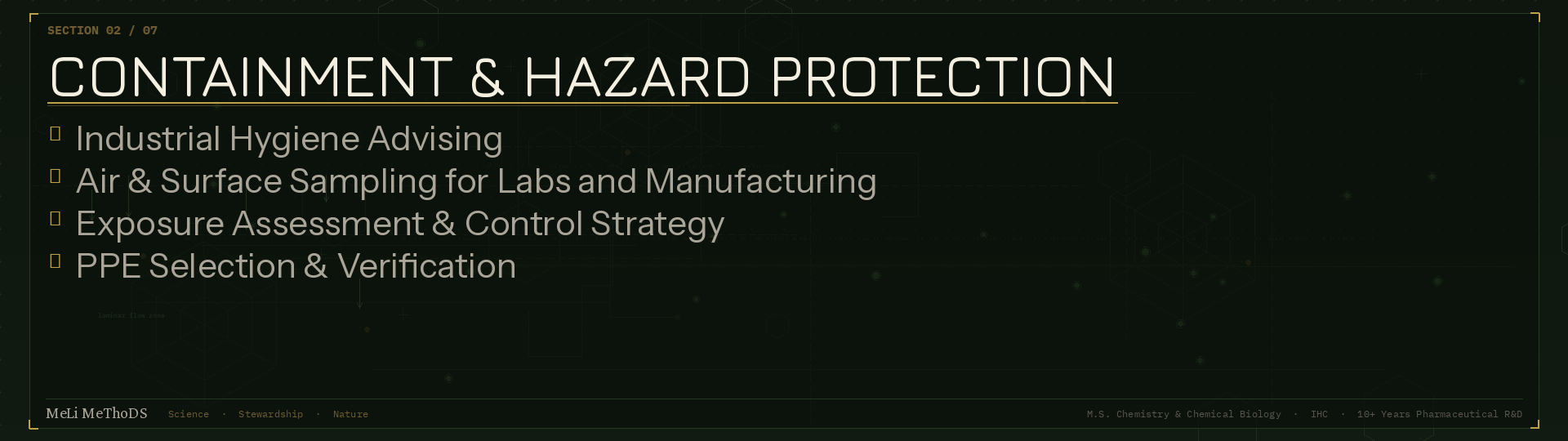 MeLi MeThoDS containment and hazard protection consulting for labs and manufacturing