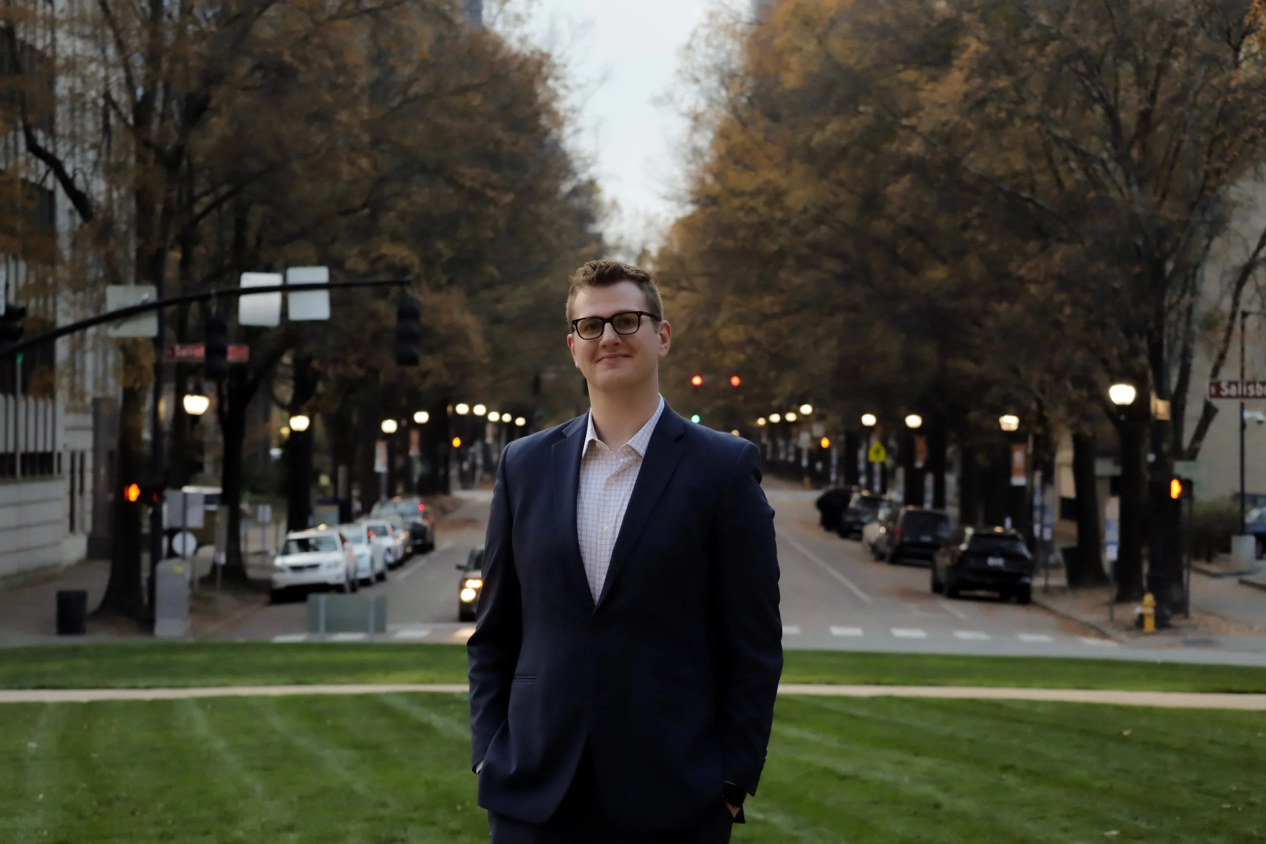 Collin Fearns standing with Hillsborough Street in the background